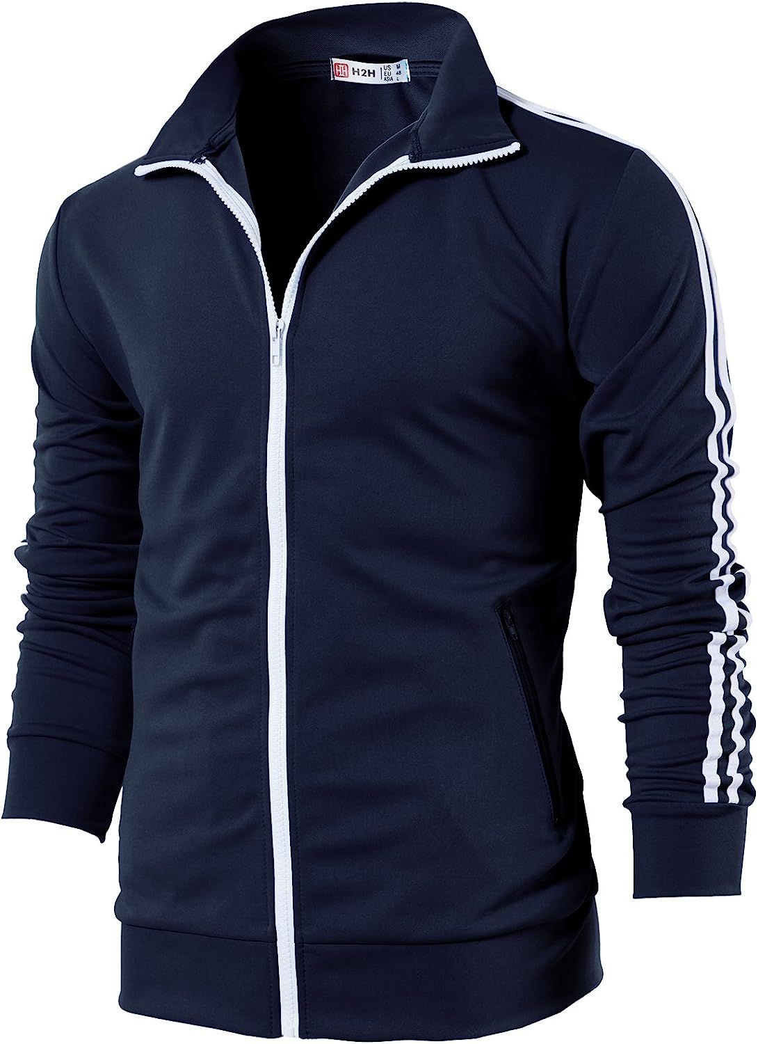 H2H Mens Active Slim Fit Track Lightweight Jacket Zip-up Long Sleeve | Amazon (US)