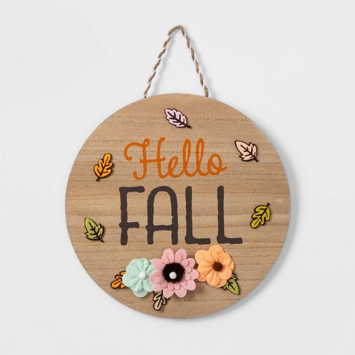 Circle "Hello Fall" Harvest Hanging Wall Sign - Spritz™ | Target