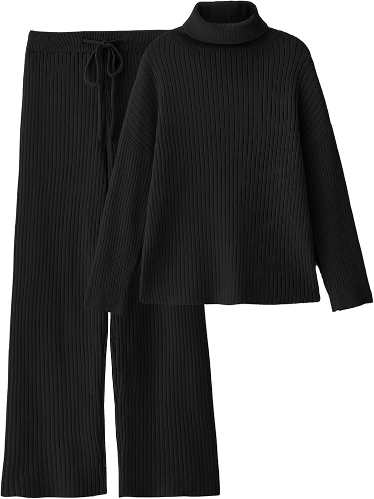 LILLUSORY Women's 2 Piece Outfits Turtleneck Sweaters Lounge Set and Wide Leg Pants Cozy Knit Swe... | Amazon (US)
