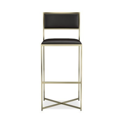 Dessau Bar Stool, Classic Leather, Black, Antique Brass | Williams-Sonoma