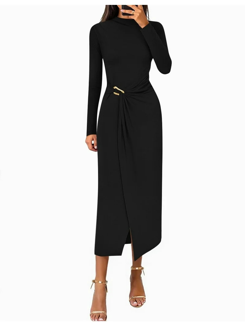 YOGAFOX Women's Fall Mock Neck Midi Bodycon Long Sleeve Elegant Dresses S-XL - Walmart.com | Walmart (US)