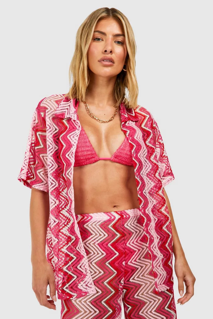 Zig Zag Knit Beach Shirt | Boohoo.com (UK & IE)