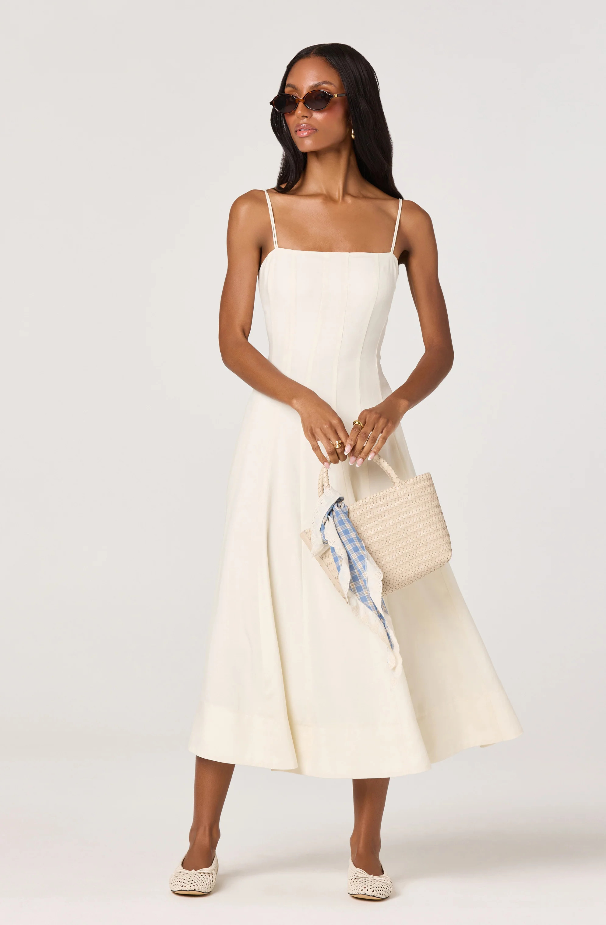 Trisha Square Neck Midi Dress - Bone / L | ASTR The Label (US)