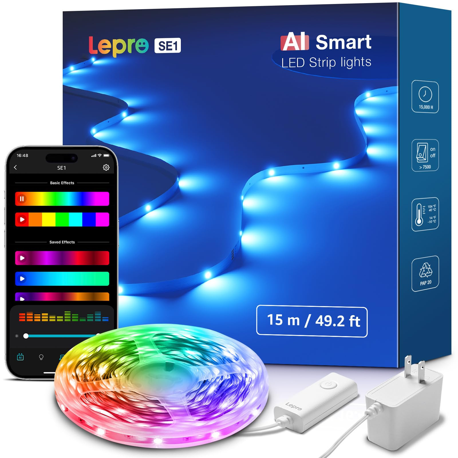 Lepro SE1 AI Smart LED Strip Lights - 49.2ft RGB Color Changing Light Strips with APP Control, AI... | Amazon (US)