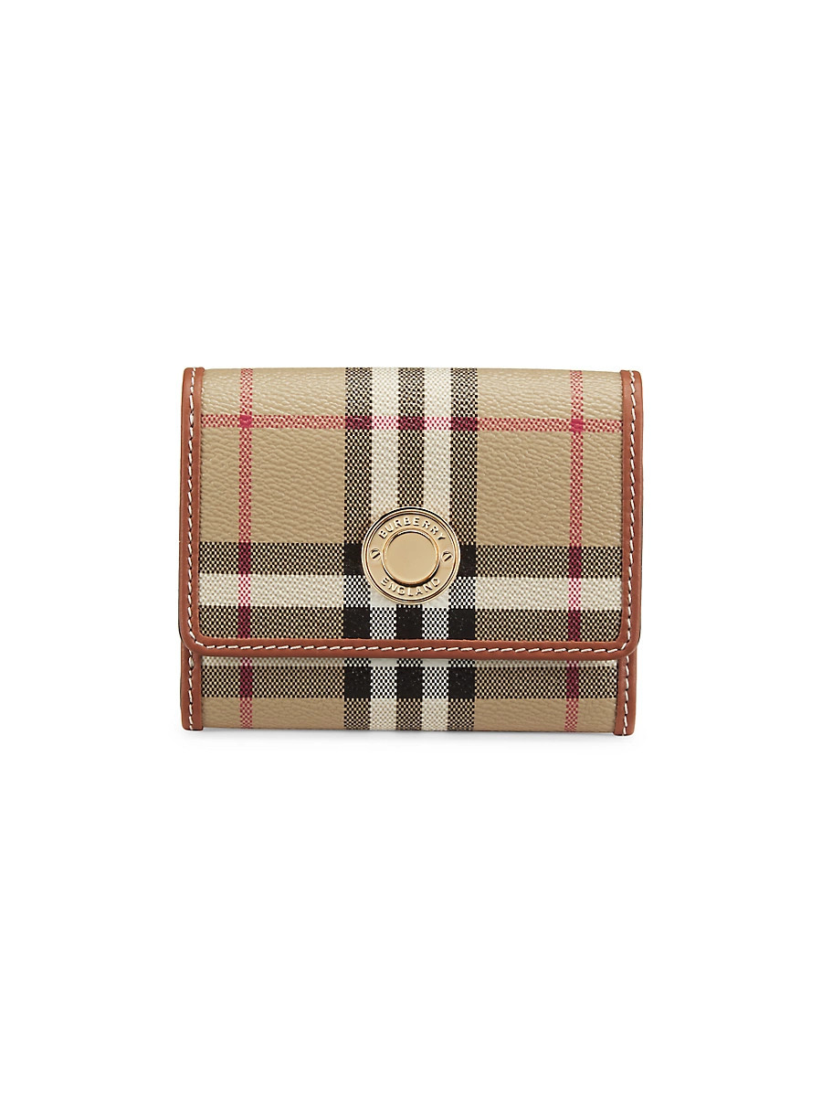Women's Check & Leather Trifold Wallet - Beige | Saks Fifth Avenue