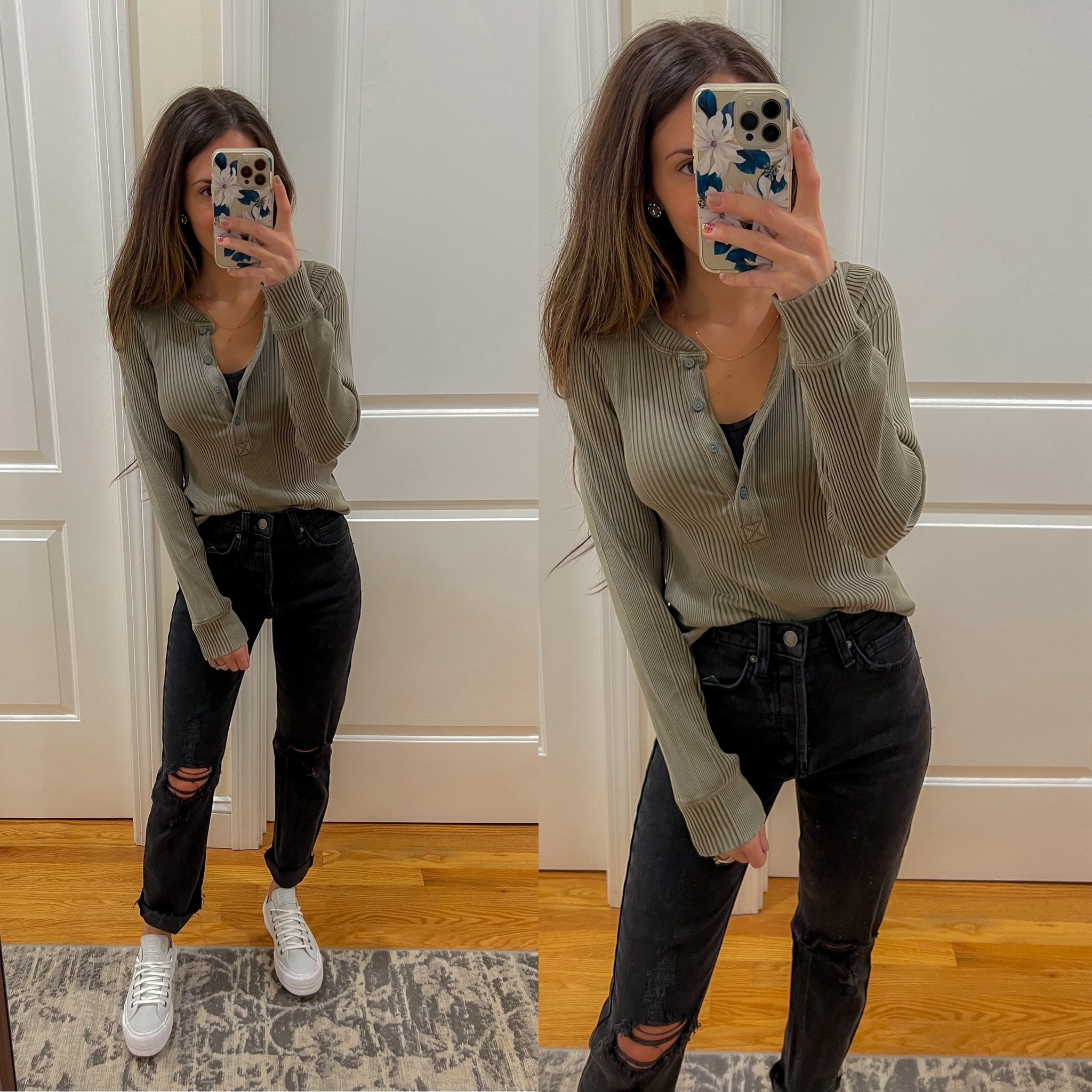 Abercrombie jeans on sale ; straight ankle jeans ; black distressed jeans ; fall wardrobe staples ; ribbed Henley ; aerie Henley ; fall outfit idea 

#LTKsalealert #LTKSeasonal #LTKstyletip