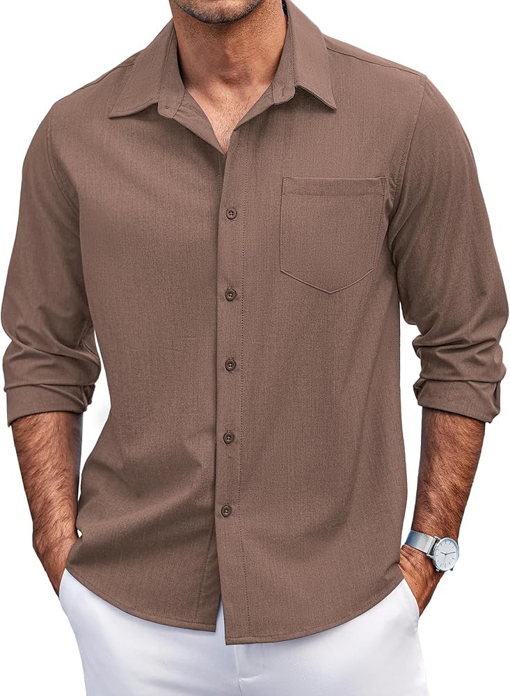 COOFANDY Men's Casual Button Down Shirts Long Sleeve Untucked Shirts Regular Fit Linen Shirt | Amazon (US)