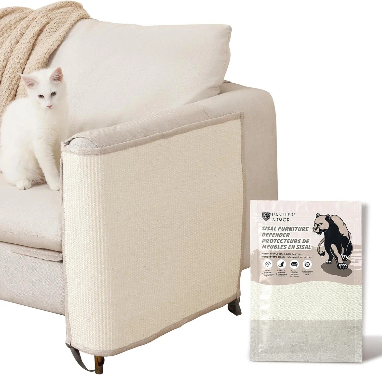 Panther Armor Cat Scratch Mats Scratch-Resistant Sisal Sofa Protective Cover, 1-Piece, Beige, Lef... | Walmart (US)