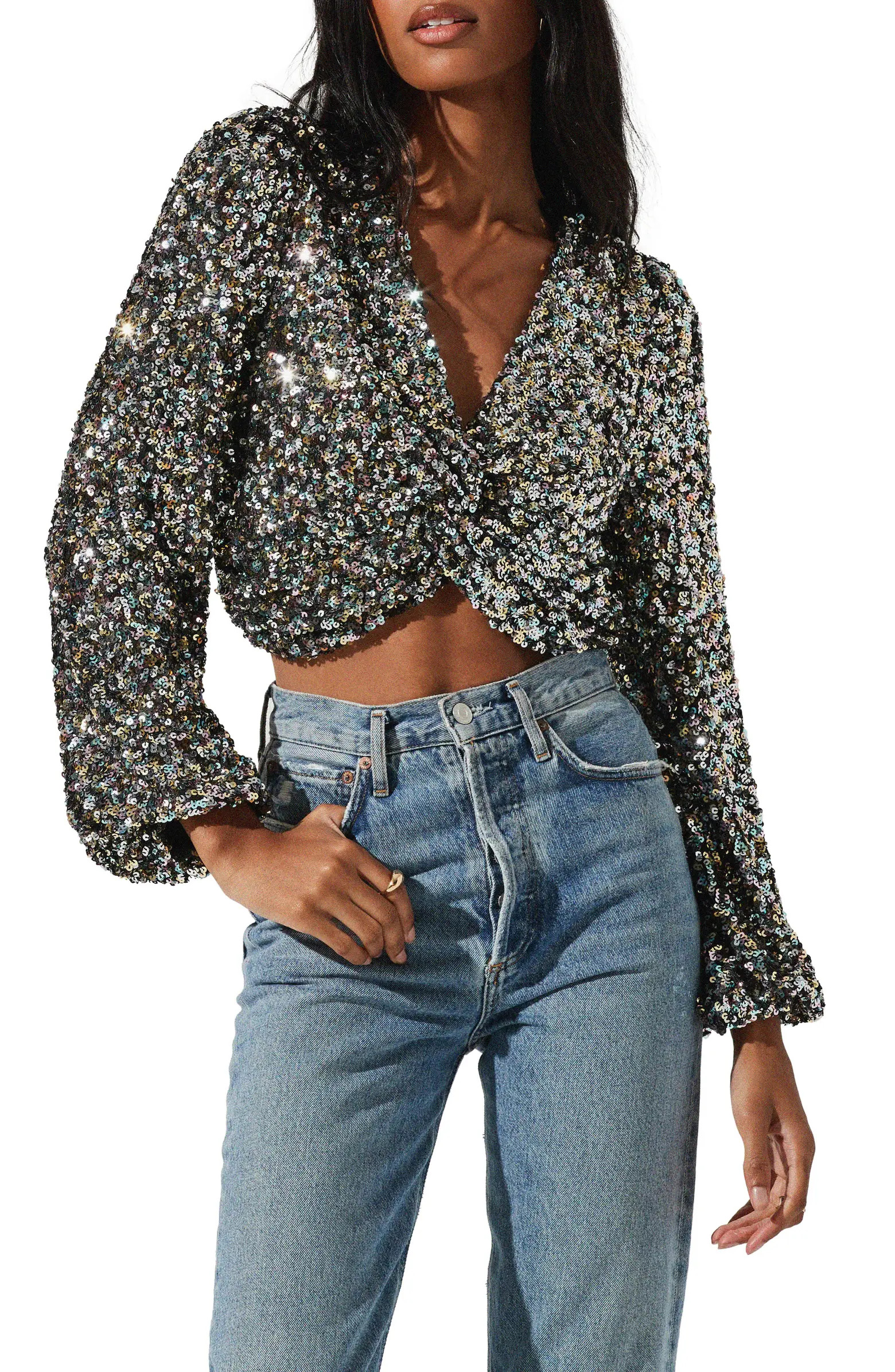 ASTR the Label Nix Twist Sequin Crop Top | Nordstrom | Nordstrom