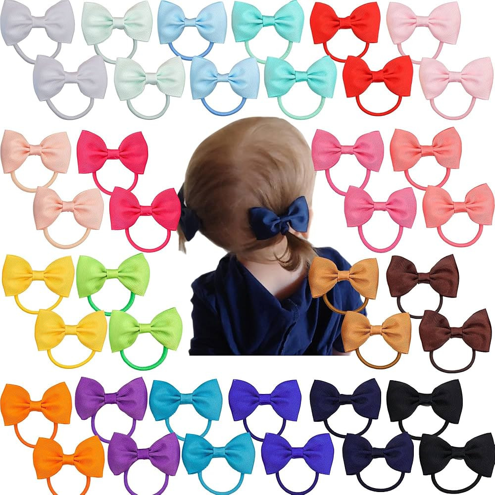 CÉLLOT Toddler Hair Ties 40pcs 2.75" Baby Girls Hair Bows Tie Baby Bows Elastics Rubber Ribbon H... | Amazon (US)