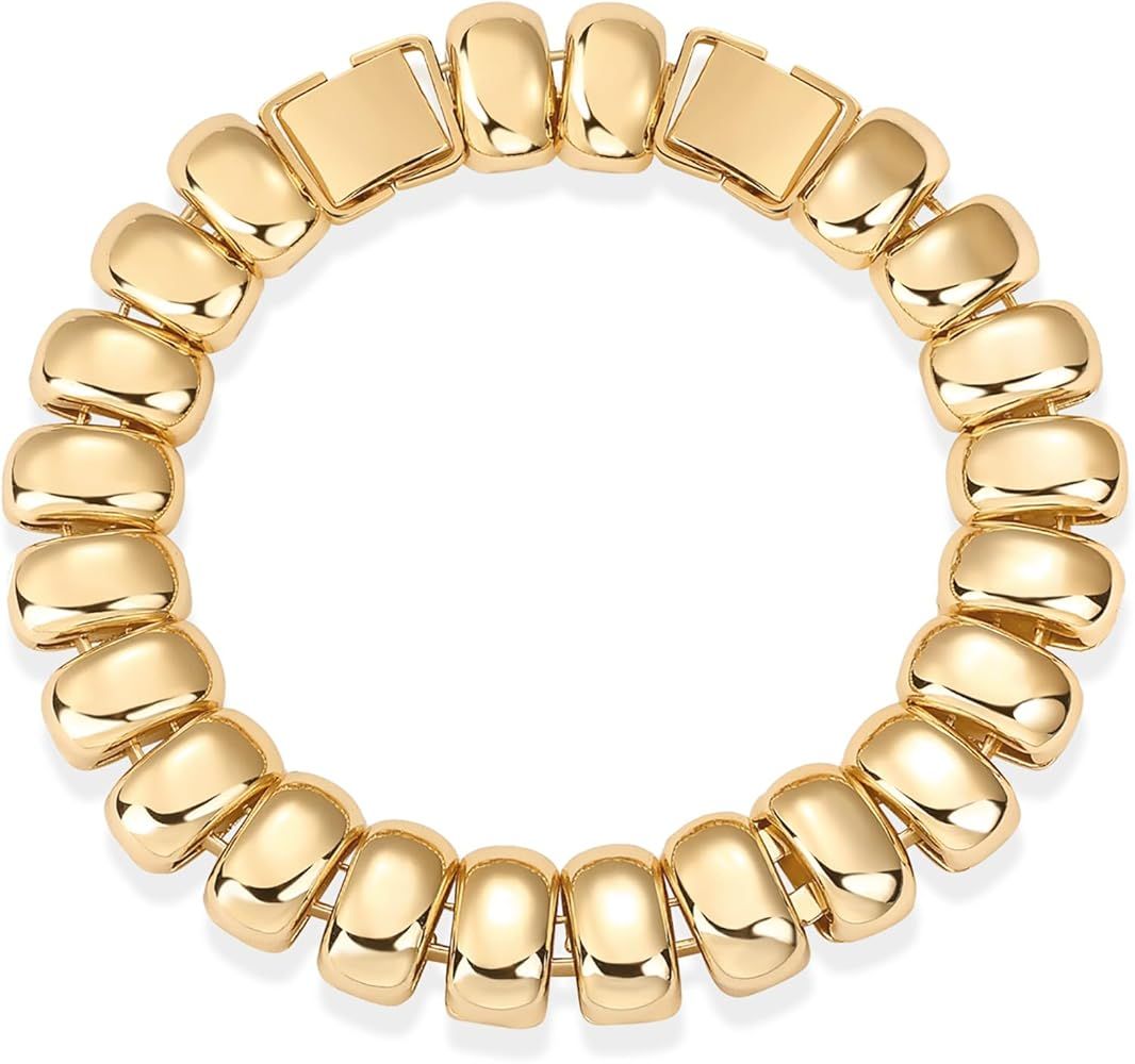 PAVOI 14K Gold Plated Chunky Ribbed Texture Bracelet for Women |Gold Statement Jewelry Piece | Amazon (US)