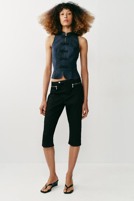 LINEN PEPLUM FROG CLASP TOP | Zara US