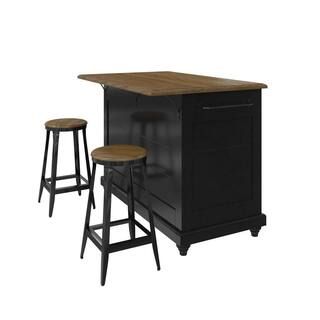 Petra 3-Piece Black Kitchen Island with 2-Stools | The Home Depot