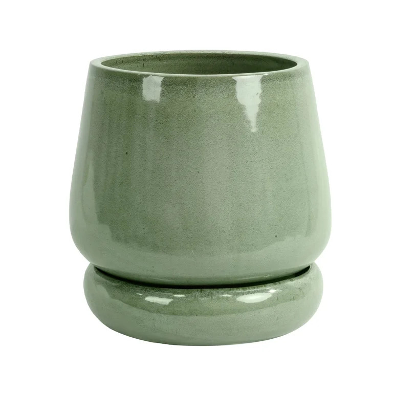Beautiful 12" Soft Sage Bubble Base Tapered Ceramic Planter with Saucer by Drew Barrymore | Walmart (US)