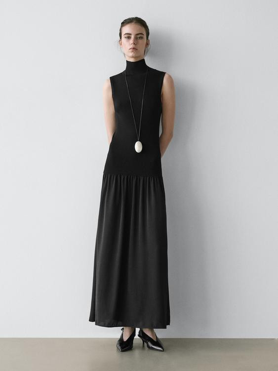 Knit midi dress with contrast detail | Zara US
