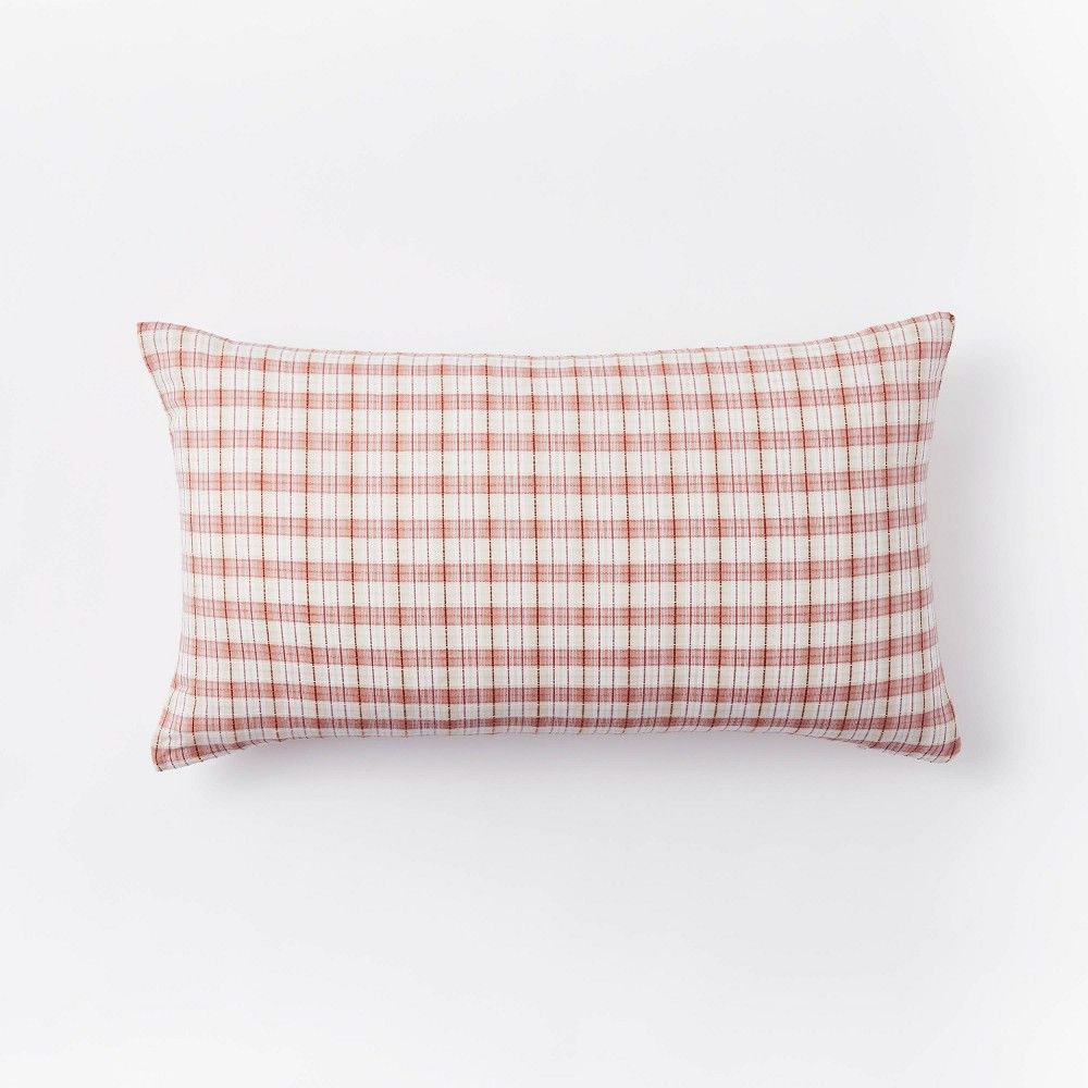 Plaid Lumbar Pillow Red/Cream - Threshold designed with Studio McGee | Target