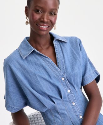 On 34th Women’s Cotton Denim Pleated Shirtdress, Macy's Exclusive  - Macy's | Macy's