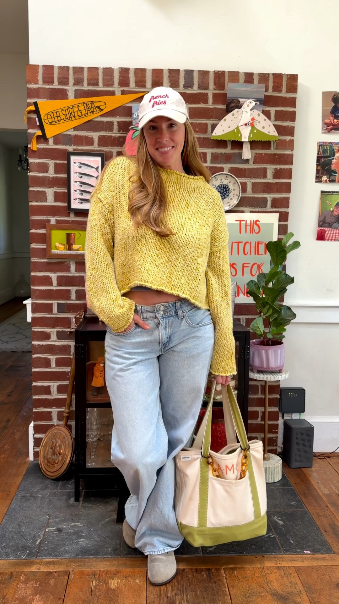 Yellow for spring! 
Rollneck knit 
Baggy jeans
Tote

#LTKmomlife #LTKootd