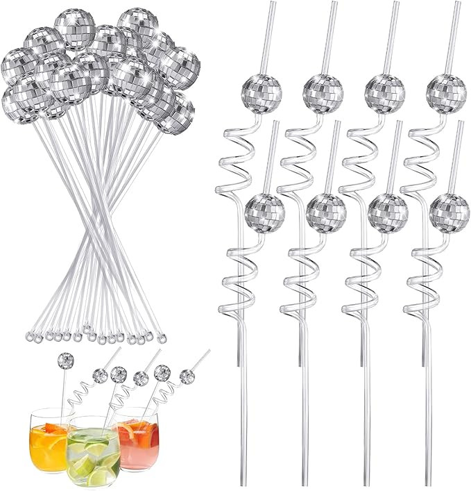 24 Pcs Disco Party Decorations Mirror Disco Ball Straws Disco Ball Stirrers Cocktail 70s Disco De... | Amazon (US)
