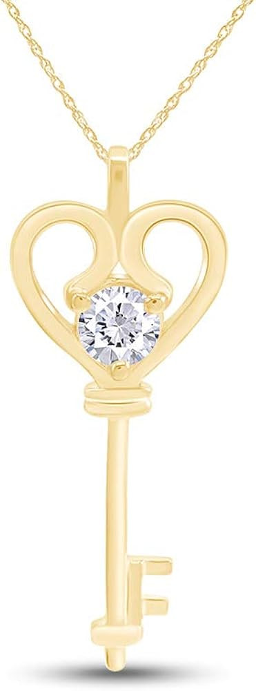 Jewel Zone US White Cubic Zirconia Heart Key Pendant Necklace in 14k Gold Over Sterling Silver | Amazon (US)
