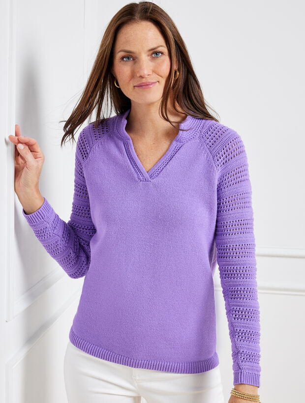 Crochet Split Neck Sweater | Talbots