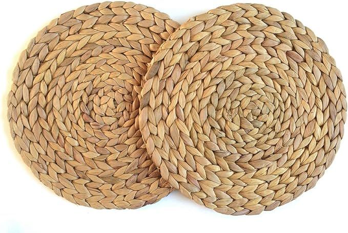 Letgogo 2 Pack Rattan Placemats, 11.8 inch Farmhouse Placemats Made of Water Hyacinth Straw by Br... | Amazon (US)