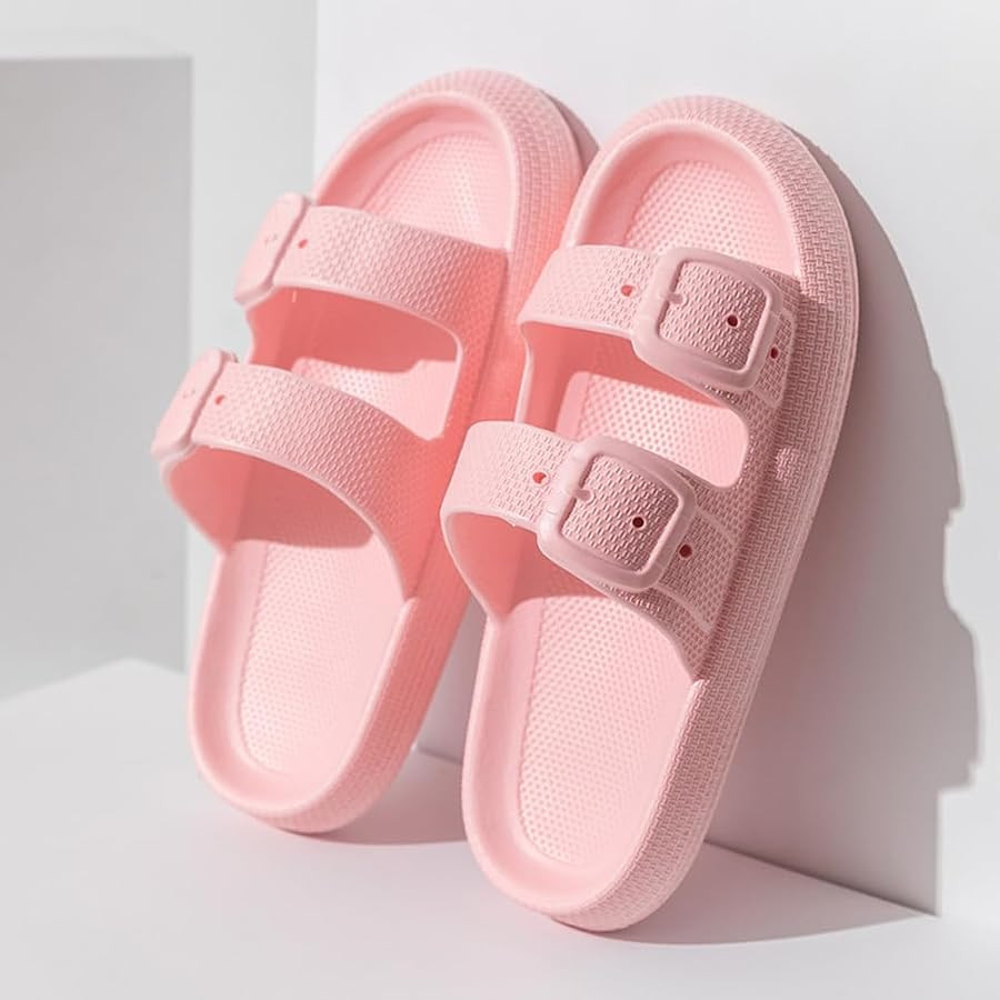 Slides Sandals for Women Men Pillow Slippers Adjustable Buckles Slides Thick Sole Non-Slip Bathro... | Amazon (CA)