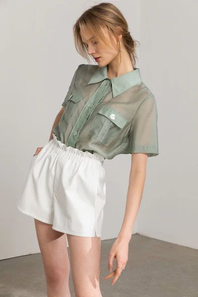 Sage Pearl Sheer Green Shirt | J.ING