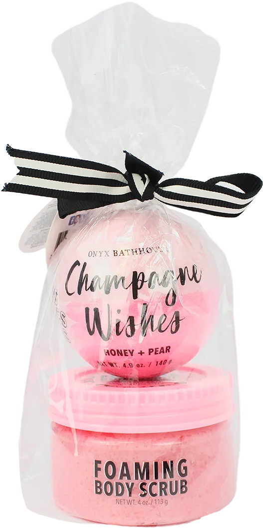 Onyx Bathhouse Champagne Wishes Foaming Body Scrub and Bath Bomb Set, Spa Set – Honey and Pear | Walmart (US)