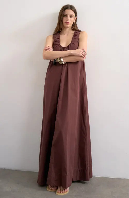 Topshop Ruched Cotton Poplin Maxi Dress in Brown at Nordstrom, Size 2 Us | Nordstrom