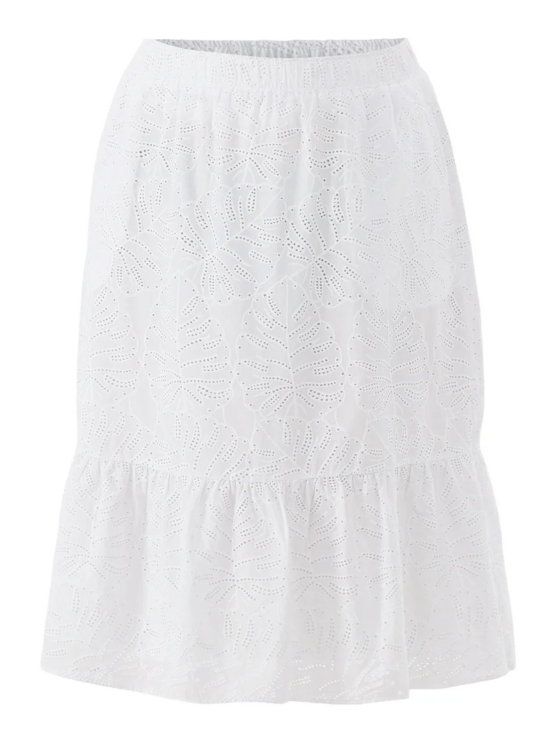 Time and Tru Women's and Women’s Plus Cotton Eyelet Tiered Midi Skirt, Sizes XS-4X | Walmart (US)