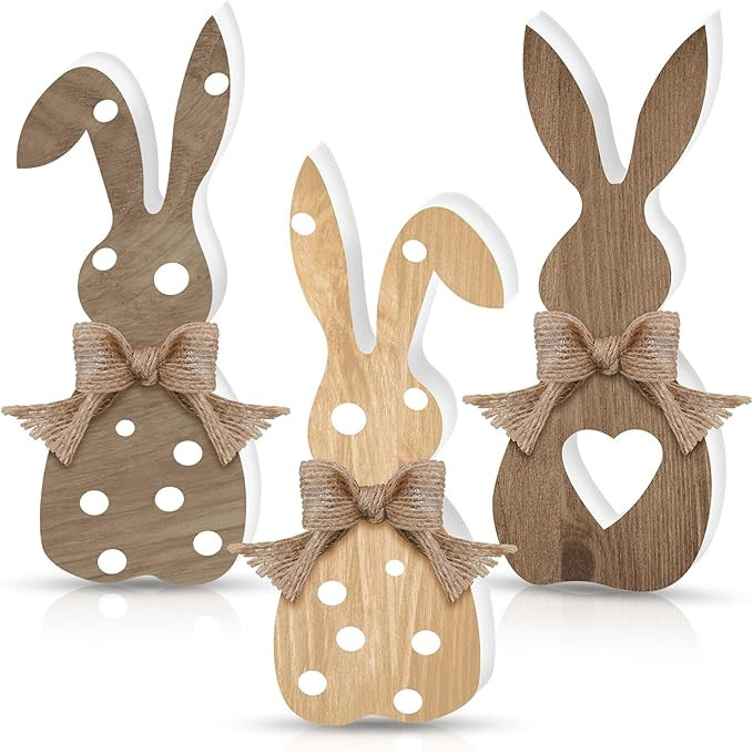 3 Pcs Easter Bunny Decor Wooden Rabbit Spring Decor Rustic Tiered Tray Easter Decorations Indoor ... | Amazon (US)