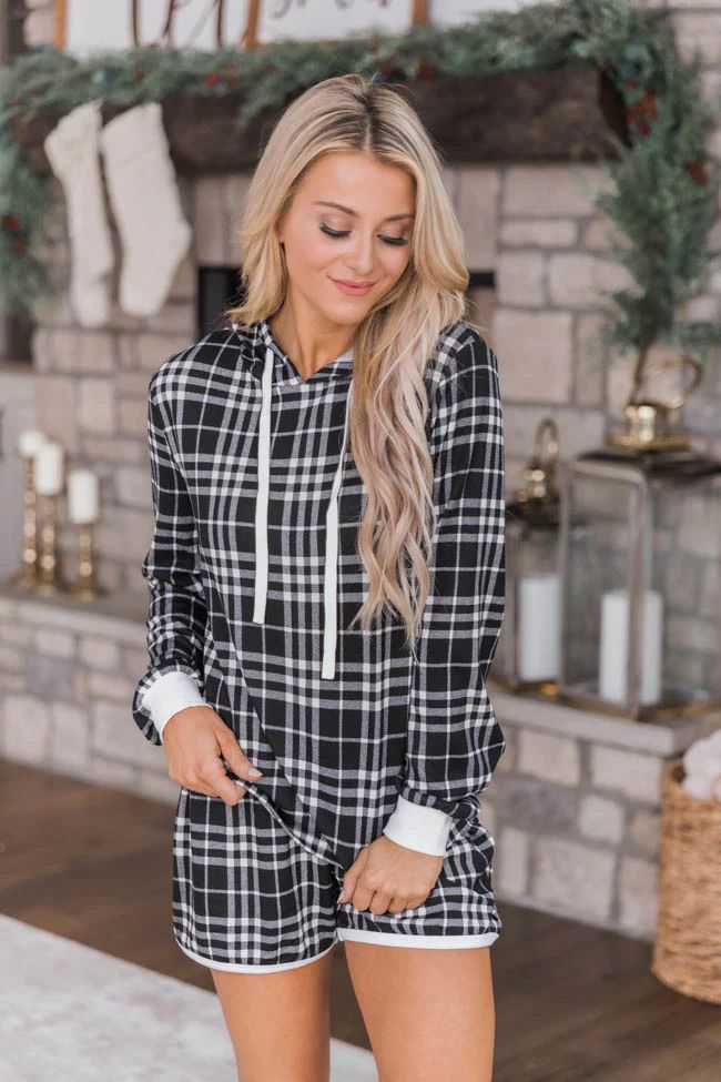 First Snowfall Plaid Black Pajama Hoodie FINAL SALE | The Pink Lily Boutique