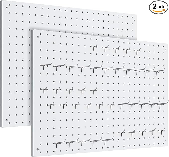 Peg Board, 2 Pack Metal Pegboard Panels White Pegboards Wall Organizer with Frame Large Heavy Dut... | Amazon (US)