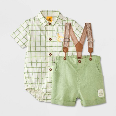 Baby Boys' 2pc Disney Winnie the Pooh Collection Shorts Suspender Set - Green 18M | Target