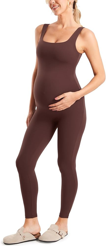 MOMANDA Maternity Jumpsuit Workout Romper for Pregnancy Seamless Leggings Bodysuit Sleeveless Squ... | Amazon (US)