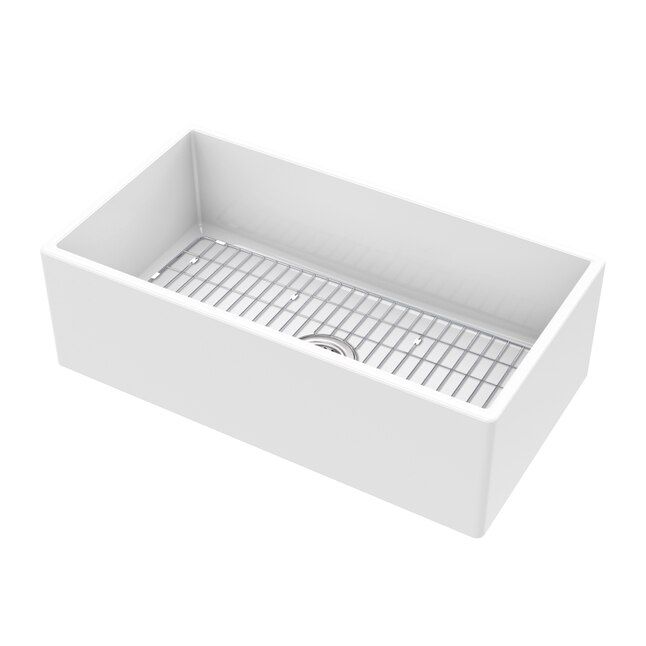 allen + roth  Farmhouse Apron Front 33-in x 18-in White Single Bowl Kitchen Sink | Lowe's