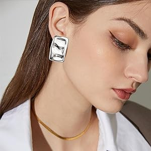  Chunky Gold Rectangle Stud Earrings for Women, Dainty Thick Stud Earrings, Minimalist Geometric Earrings for Women Girls | Amazon (US)