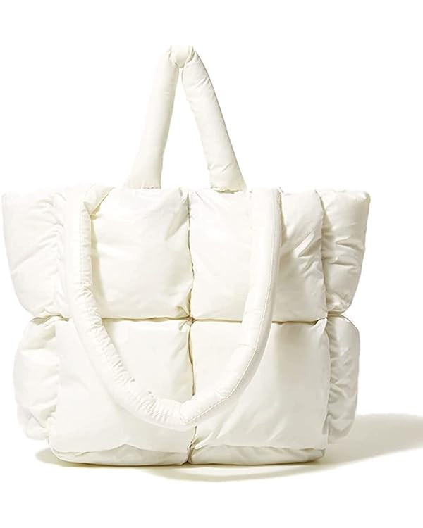 Women Large Quilted Puffer Tote Bag Soft Padded Down Winter Handbag Space Totes Puffer Shoulder B... | Amazon (US)
