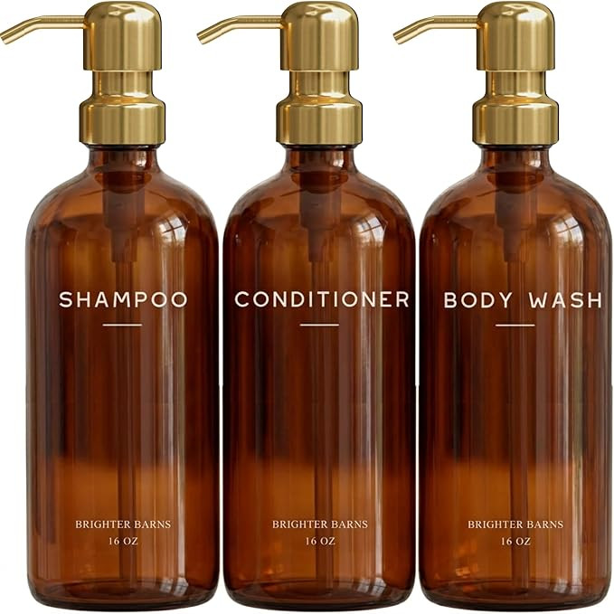 Luxury Shampoo and Conditioner Dispenser Set by Brighter Barns - Empty Shampoo Bottles Refillable... | Amazon (US)