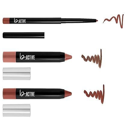 One Click Beauty b.Active 3-Piece Lip Kit, Longwear Makeup, Smudge Proof Lip Crayons and a Lip Li... | Amazon (US)
