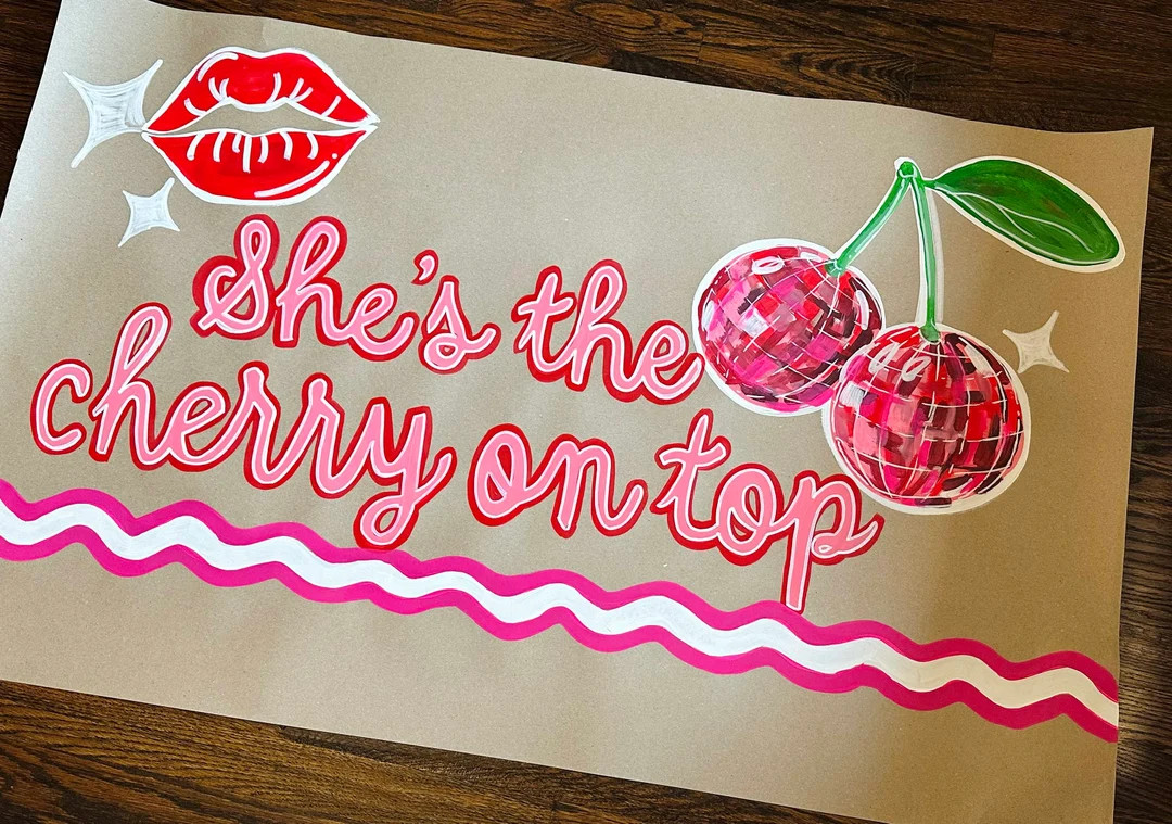 Ready to Ship Cherry on Top, Pink/red Disco Cherries, Banner, Painted Butcher/brown Kraft Paper B... | Etsy (US)