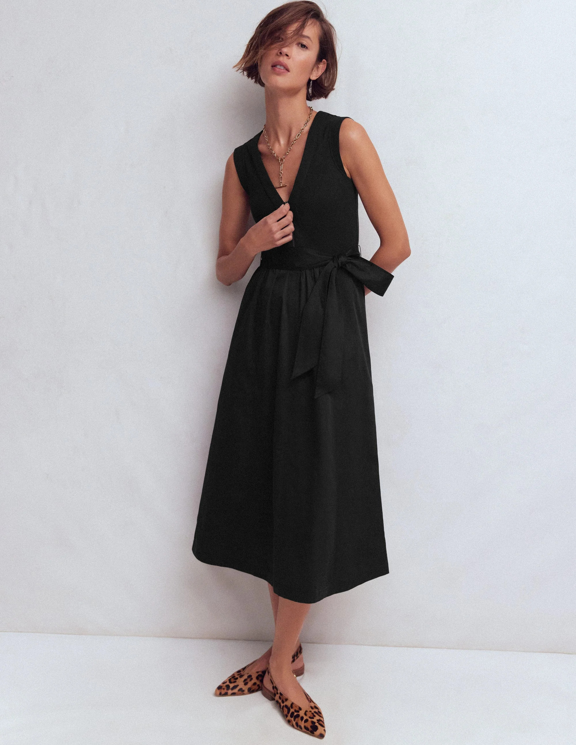 Boden Women's Zip-front Mix Media Dress in Black | Size 16/18 | Boden (US)