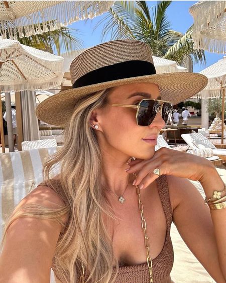 Dubai holiday accessories - Hunza g swimsuit, gold sunglasses chain, Bottega sunnies, initial ring & Gucci sun hat

#LTKSeasonal #LTKeurope #LTKFind