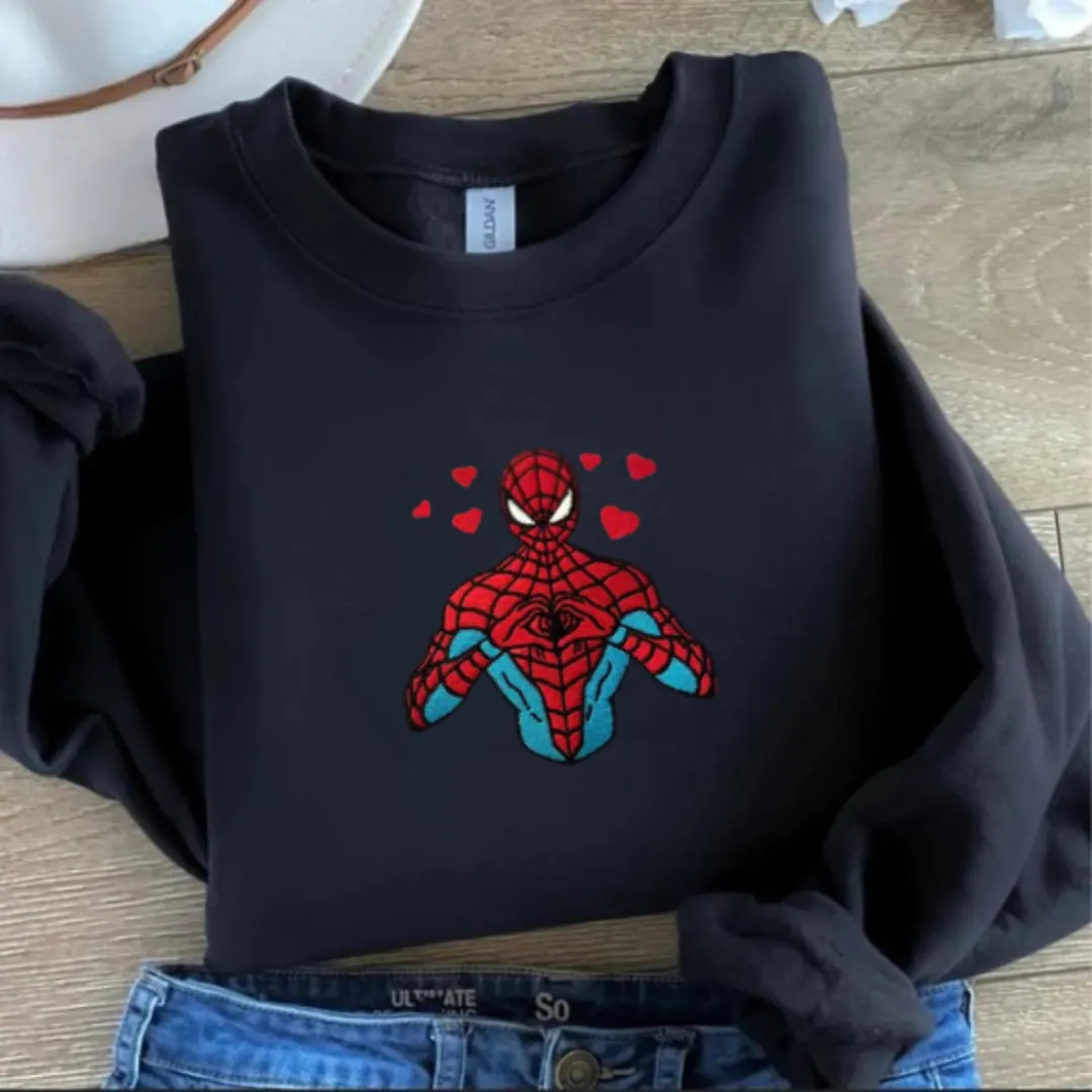 Embroidered Spiderman Crewneck Sweatshirt: Valentines Day Love - Etsy | Etsy (US)