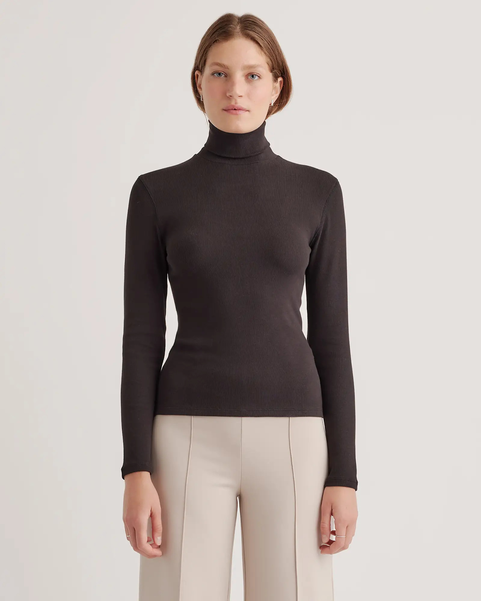 Organic Cotton Micro-Rib Turtleneck in Black | Quince
