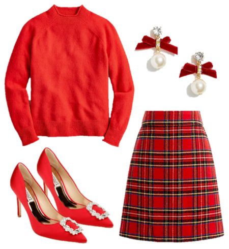 Festive Christmas party outfit 😍 
.
Holiday outfit winter outfit Christmas Eve outfit tartan plaid skirt red heels red sweater 

#LTKHoliday #LTKunder50 #LTKSeasonal