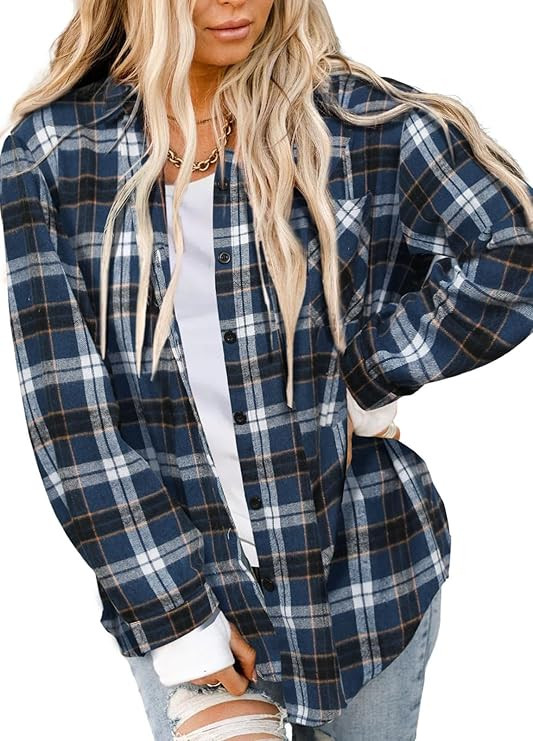 Asiertiy Womens Buffalo Plaid Flannel Shirt Long Sleeve Collar Button Down Blouses Lightweight To... | Amazon (US)