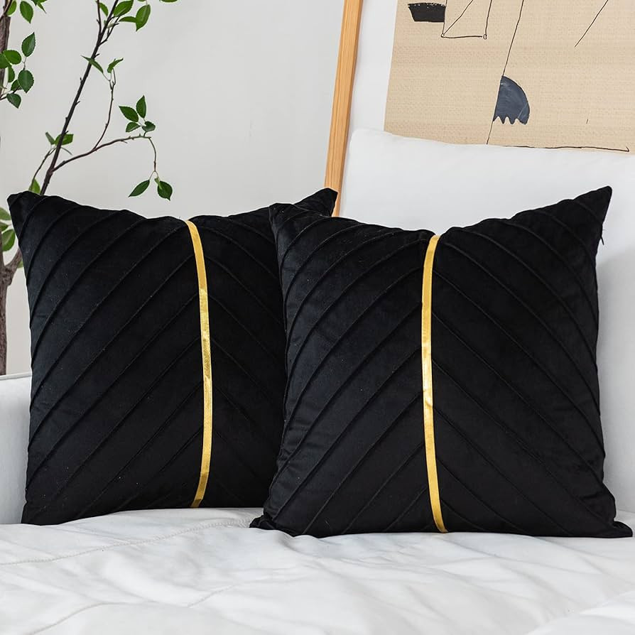 WACOMECO Velvet Throw Pillow Covers, Pack of 2 Soft Gold Decorative Cushion Covers for Couch Sofa... | Amazon (US)