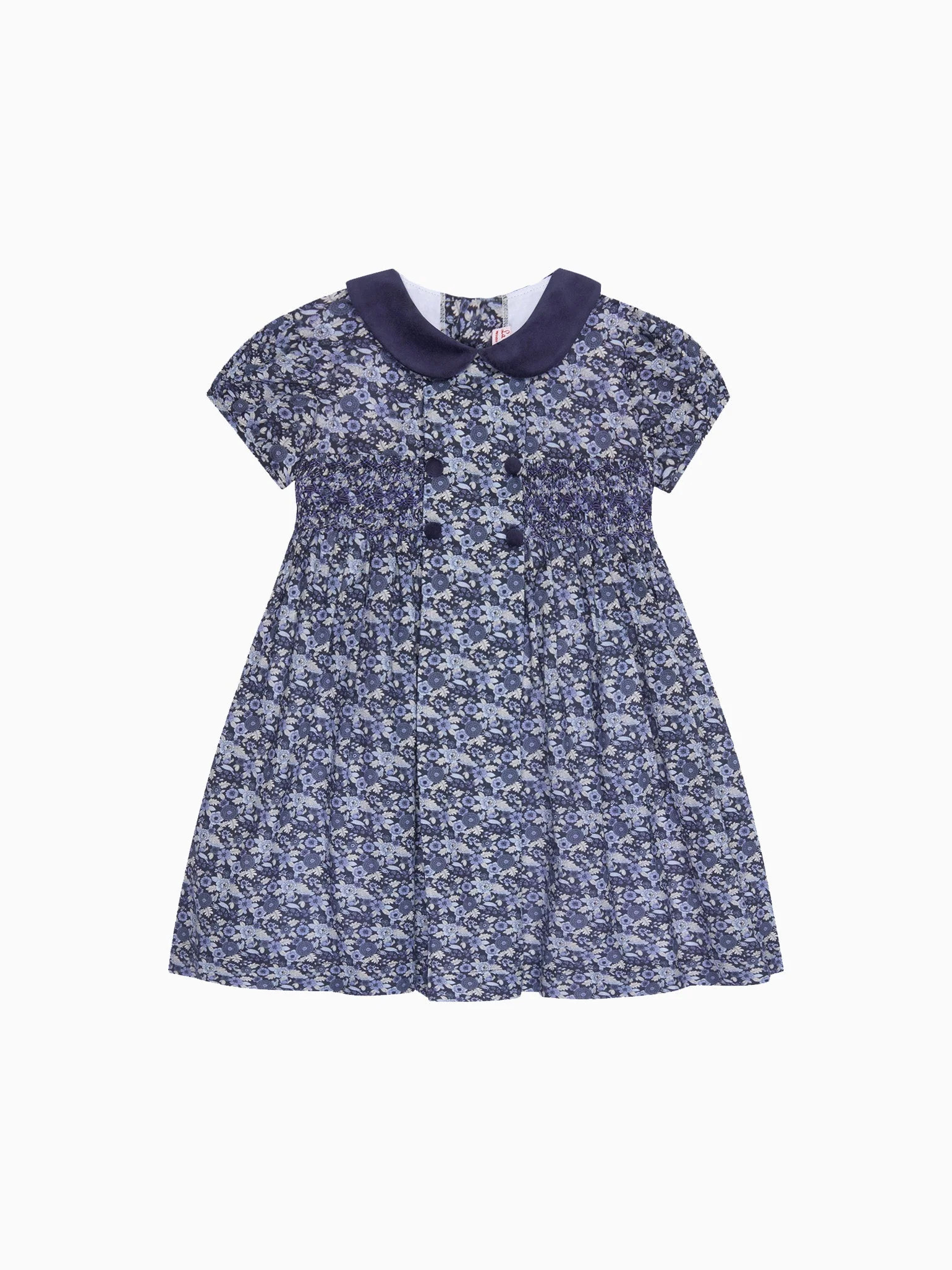 Navy Floral Arcadia Girl Hand-Smocked Dress | La Coqueta (US)